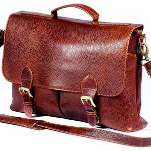MA&B Messenger Bag Laptop Briefcase Full Grain Cowhide Leather